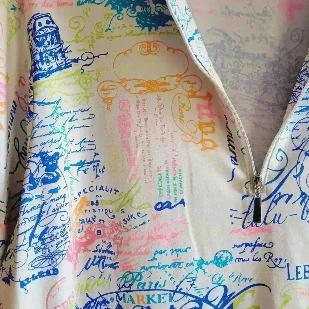 Anthony's Resort Wear M Paris Print Vibrant Colors Jacket 3/4 Zip Long SLEEVE - Picture 9 of 14